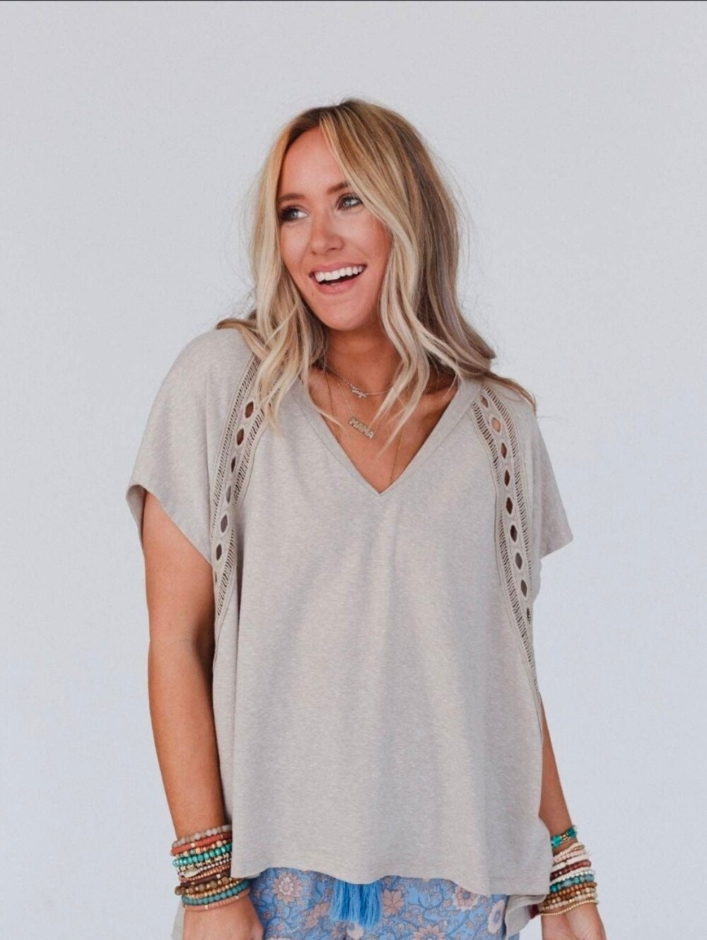Three Bird Nest Camden Lace V Neck Top